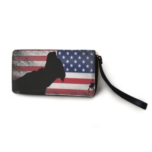 Women Wallet American Pit Bull Terrier USA Flag Printed Zip Around Wallet Clutch Purse Wristlet Wallet Leather Credit Card Holder Ladies Wallet Multicolor One Size