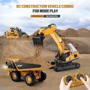 Remote Control Excavator Construction Toys for Boys, 2×1200mAh RC Excavator Toy with Metal Shovel & Light, 11CH Excavator Toys for Boys 3-5 4-7 8-12 Year Old Kids 2024 Christmas Birthday Gift,120+Mins