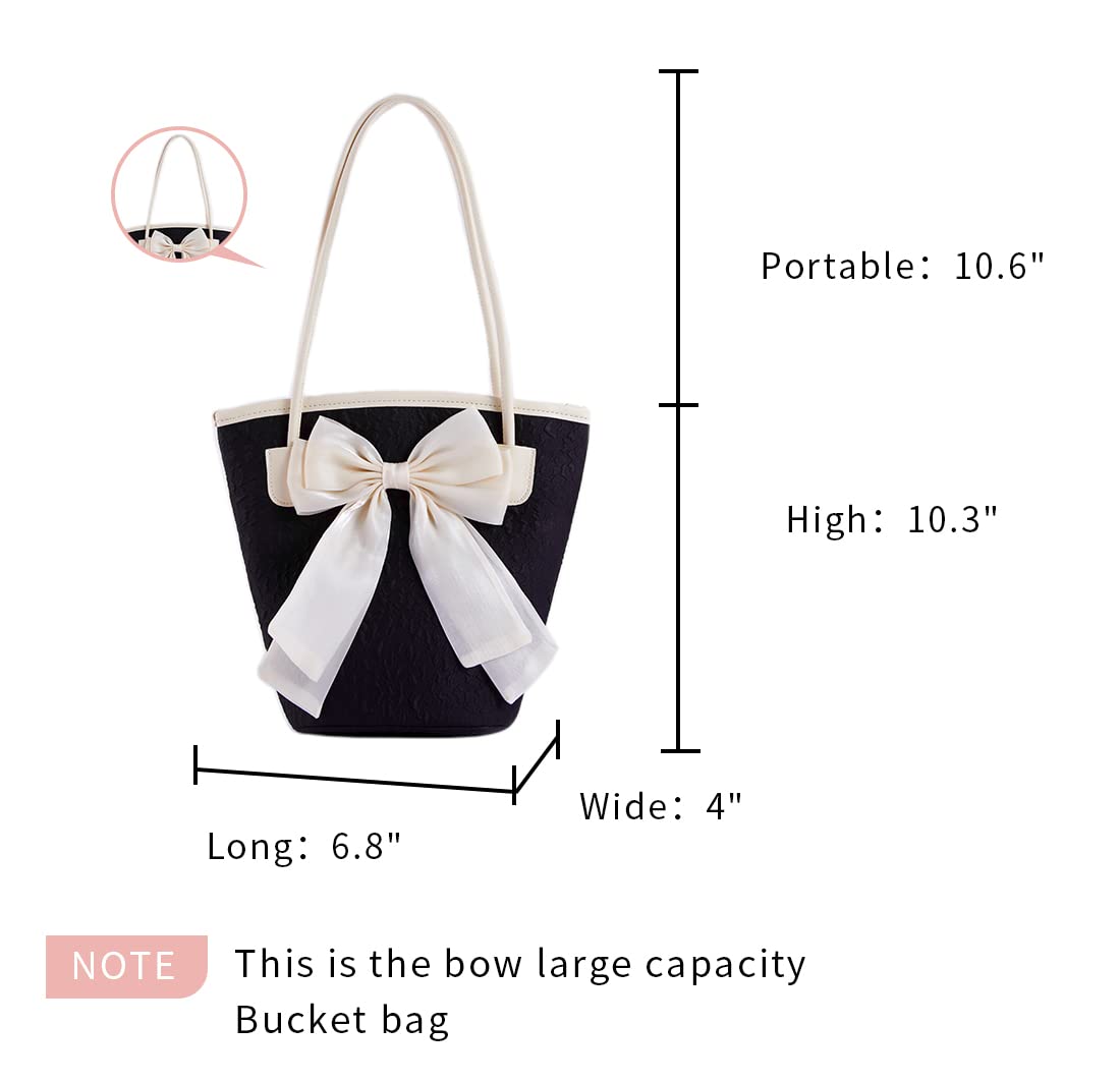 XMLIZHIGU PU Leather Purse for Womens Handbag Top Handle Shoulder Bag Tote Bucket Bag Bow Bag Black HDJ02