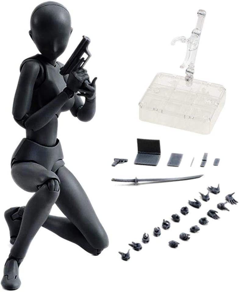 SYKIA Action Figures Body Kun DX & Body-Chan DX PVC Figure Model Drawing SHF Children Kids Collector Toy Gift with Box, Drawing Mannequin Figure Models for Artists (Black Male+Female)