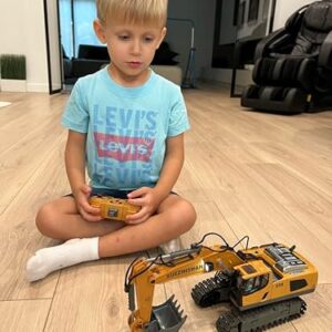 Remote Control Excavator Construction Toys for Boys, 2×1200mAh RC Excavator Toy with Metal Shovel & Light, 11CH Excavator Toys for Boys 3-5 4-7 8-12 Year Old Kids 2024 Christmas Birthday Gift,120+Mins