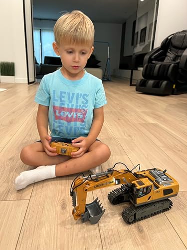 Remote Control Excavator Construction Toys for Boys, 2×1200mAh RC Excavator Toy with Metal Shovel & Light, 11CH Excavator Toys for Boys 3-5 4-7 8-12 Year Old Kids 2024 Christmas Birthday Gift,120+Mins