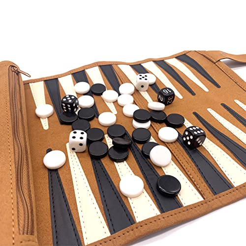 Leather Roll-Up Travel Backgammon Games, Foldable Board Games, Portable Lightweight Travel Backgammon Game Set