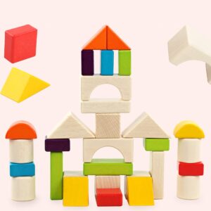 Toddler Wooden Building Block Toys Stacking Blocks Set Educational Preschool Learning Montessori Toy for Kids Age 3 4 5 6 7 8 Year Old Boy and Girl Gift 30 PCS