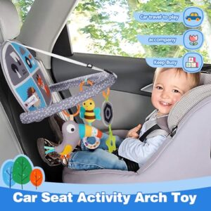 Koty Rear Facing Car Seat Toy, Baby Kick & Play Activity Center, Car Seat Activity Arch with Music, Mirror and Rattle Toys for Children, Developmental Toys for Babies, Travel Toddler Toys (Toucan)