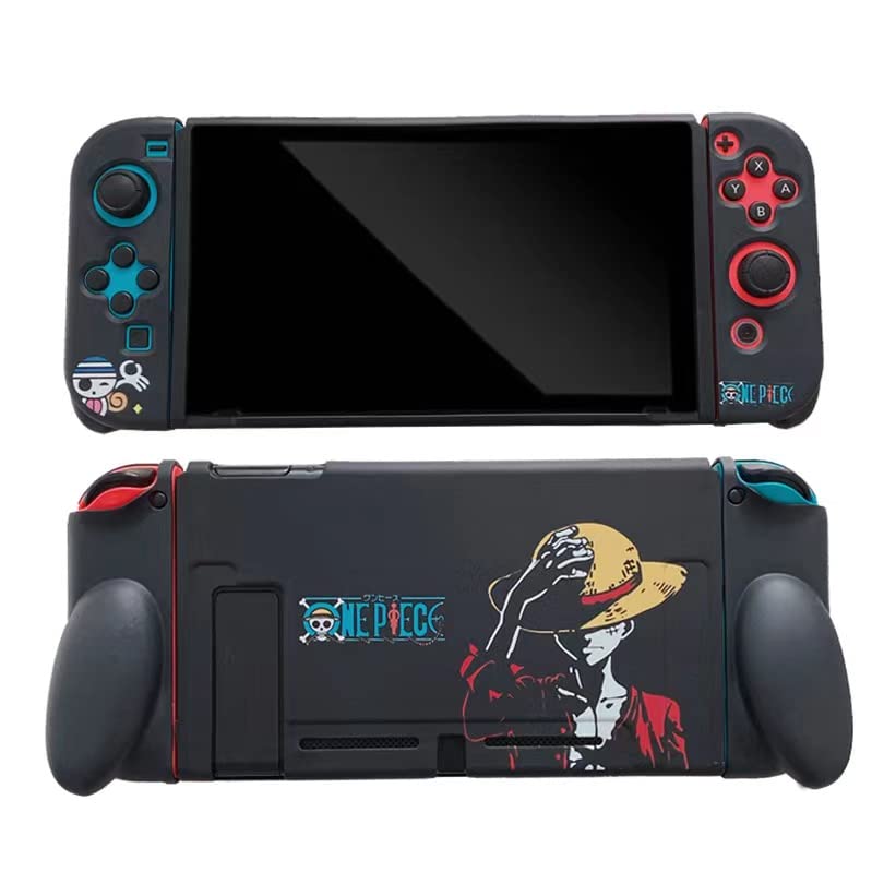 ENFILY Cute One Piece Luffy Case Compatible with Nintendo Switch, Dockable Case Cover, Ergonomic Soft TPU Grip Case for Joycon, Sparkle Skin Set