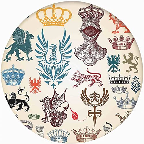 Medieval Round Fitted Tablecloth Cover,Renaissance Icons Retro Style Baroque Elastic Edged Polyester Fitted Table Cover, XXLarge, Fit Round Tables up 65"-71" Diameter, for Outdoor Indoor Use