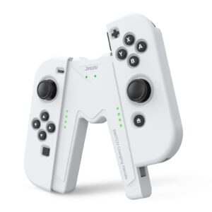 jingdu switch joy-con charging grip compatible with nintendo switch & oled model, play while charging, portable v-shaped switch joy-con controller charger with indicators, white