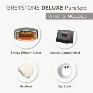 Intex PureSpa Plus Greystone Inflatable Square Outdoor Hot Tub Spa, 83x28" and Tray Attachment Accessory for Mobile Tablet Phones with LED Light Strip