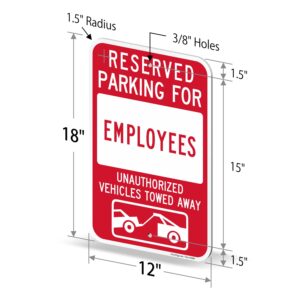 SmartSign Reserved Parking For Employees Sign - 2 Pack, Unauthorized Vehicles Towed Sign, 18 x 12 inch, 2mm Thick Aluminum Composite, Red and White, Made in USA