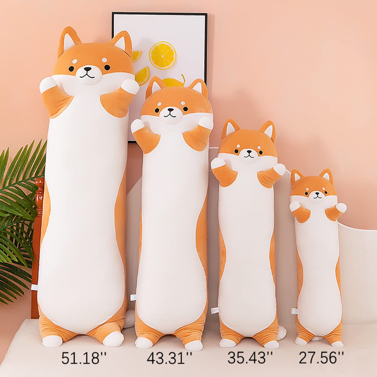 Rexinc 27.64'' Shiba Inu Plush Dog Stuffed Animals Long Dog Plush Pillow Toy Cute Cartoon Soft Sleeping Body Pillow for Kids Adults