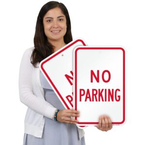 SmartSign No Parking Sign - Pack of 2, 18 x 12 inch, 2mm Aluminum Composite, Pre-Drilled Holes, Made in USA, Red and White