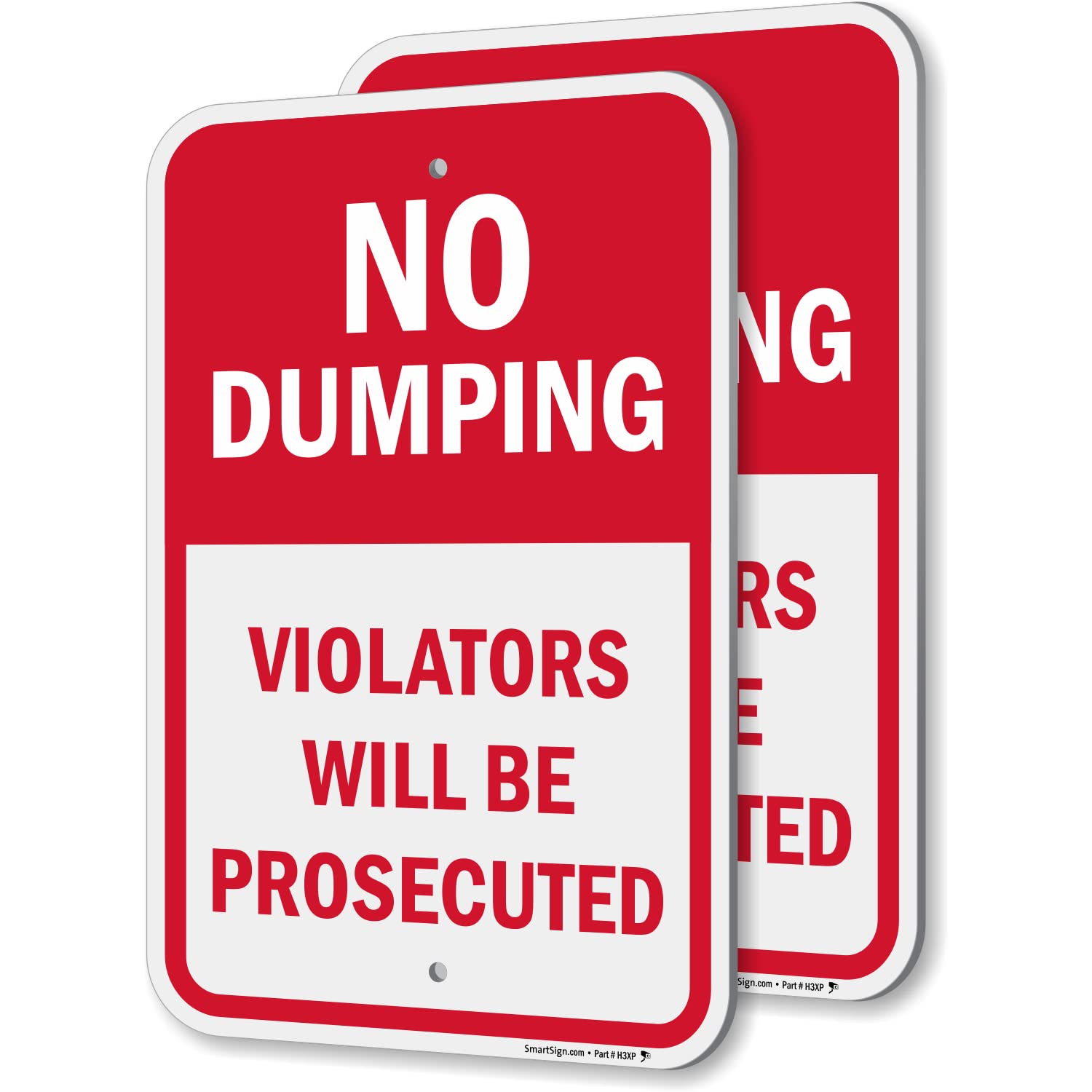 SmartSign No Dumping Violators Will Be Prosecuted Sign - 2 Pack, 18 x 12 inch, 2mm Thick Aluminum Composite, Red/Black on White, Made in USA