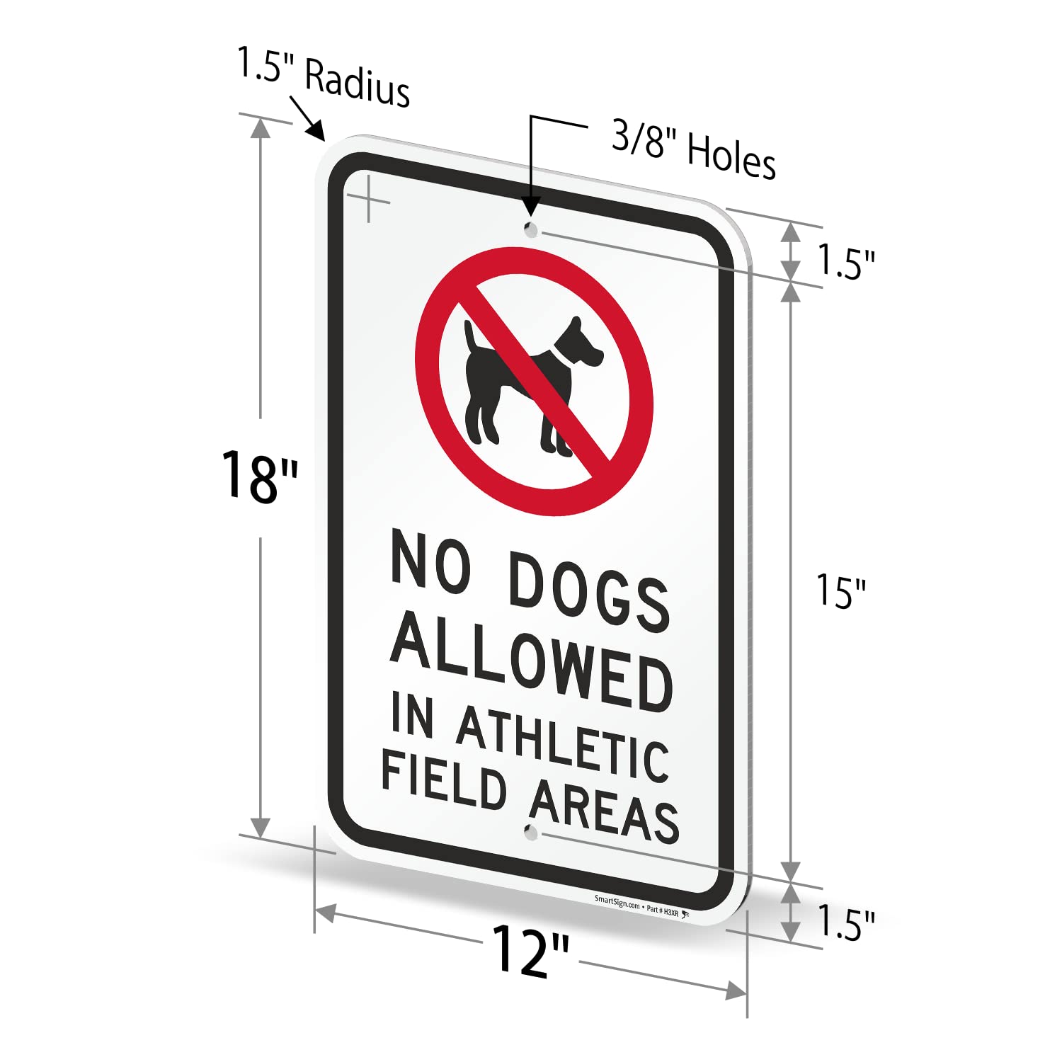 SmartSign No Dogs Allowed in Athletic Field Areas Sign - 2 Pack, 18 x 12 inch, 2mm Thick Aluminum Composite, Red/Black on White, Made in USA