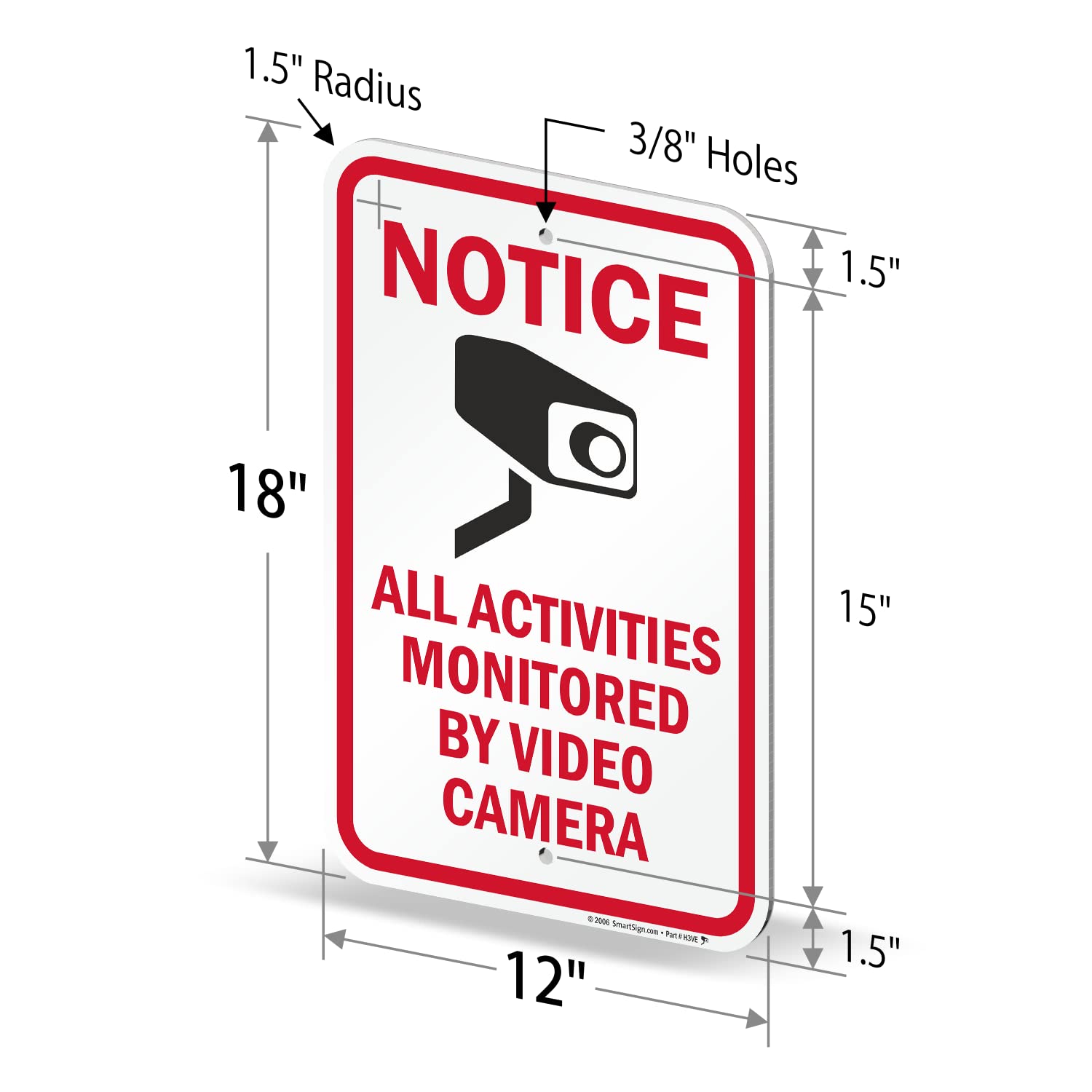 SmartSign Notice All Activities Monitored By Video Camera Sign - 2 Pack, 18 x 12 inch, 2mm Aluminum Composite, Red/Black on White, Made in USA