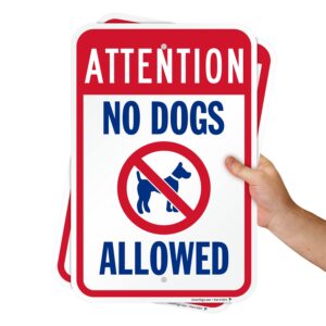 SmartSign Attention No Dogs Allowed Sign - 2 Pack, 18 x 12 inch, 2mm Aluminum Composite, Pre-Drilled Holes, Blue/Red on White, Made in USA