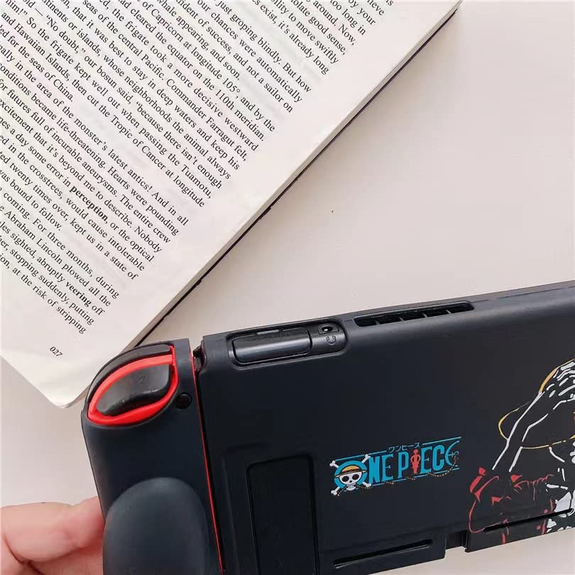 ENFILY Cute One Piece Luffy Case Compatible with Nintendo Switch, Dockable Case Cover, Ergonomic Soft TPU Grip Case for Joycon, Sparkle Skin Set