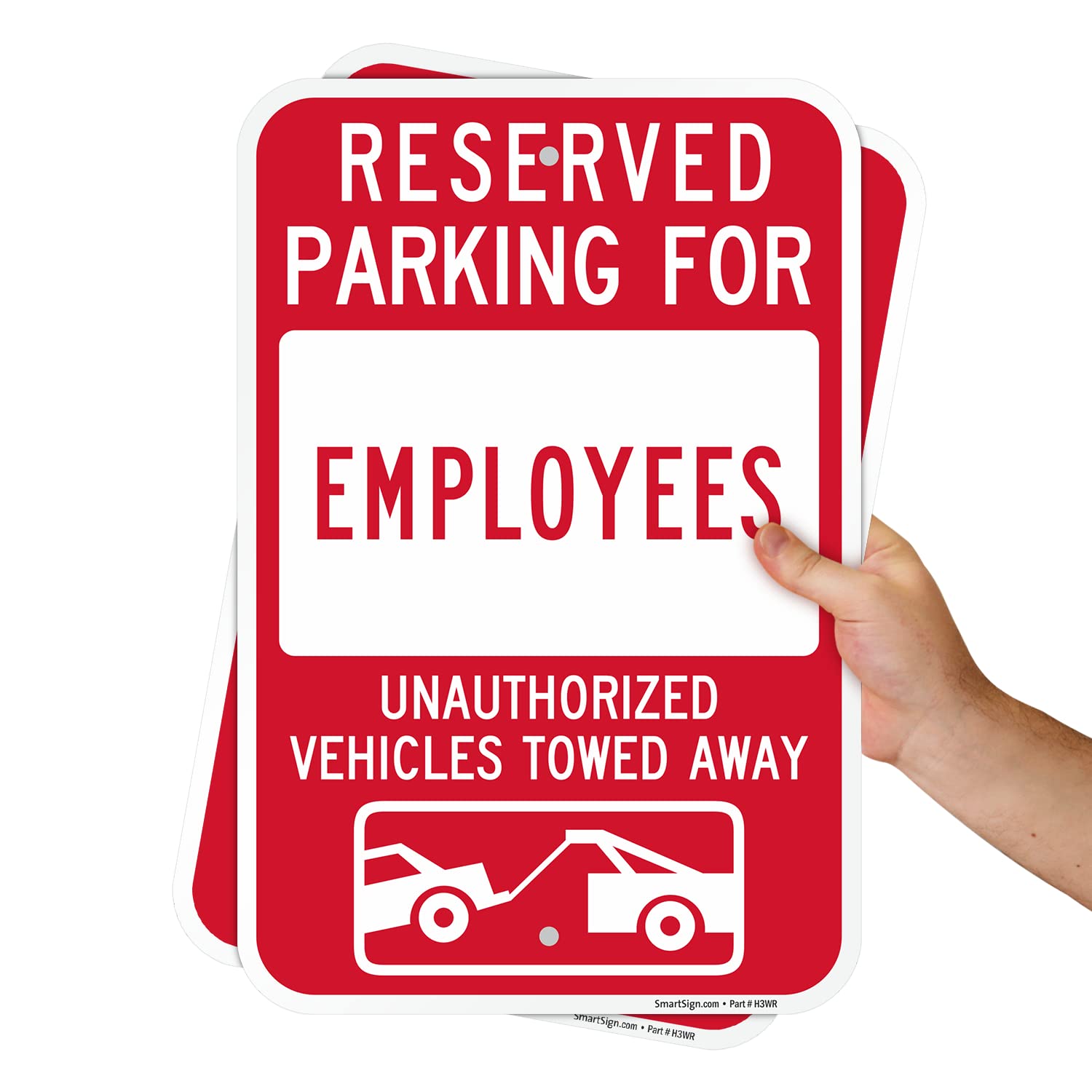 SmartSign Reserved Parking For Employees Sign - 2 Pack, Unauthorized Vehicles Towed Sign, 18 x 12 inch, 2mm Thick Aluminum Composite, Red and White, Made in USA