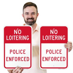 SmartSign No Loitering Police Enforced Sign - 2 Pack, 18 x 12 inch, 2mm Thick Aluminum Composite, Pre-Drilled Holes, Red and White, Made in USA