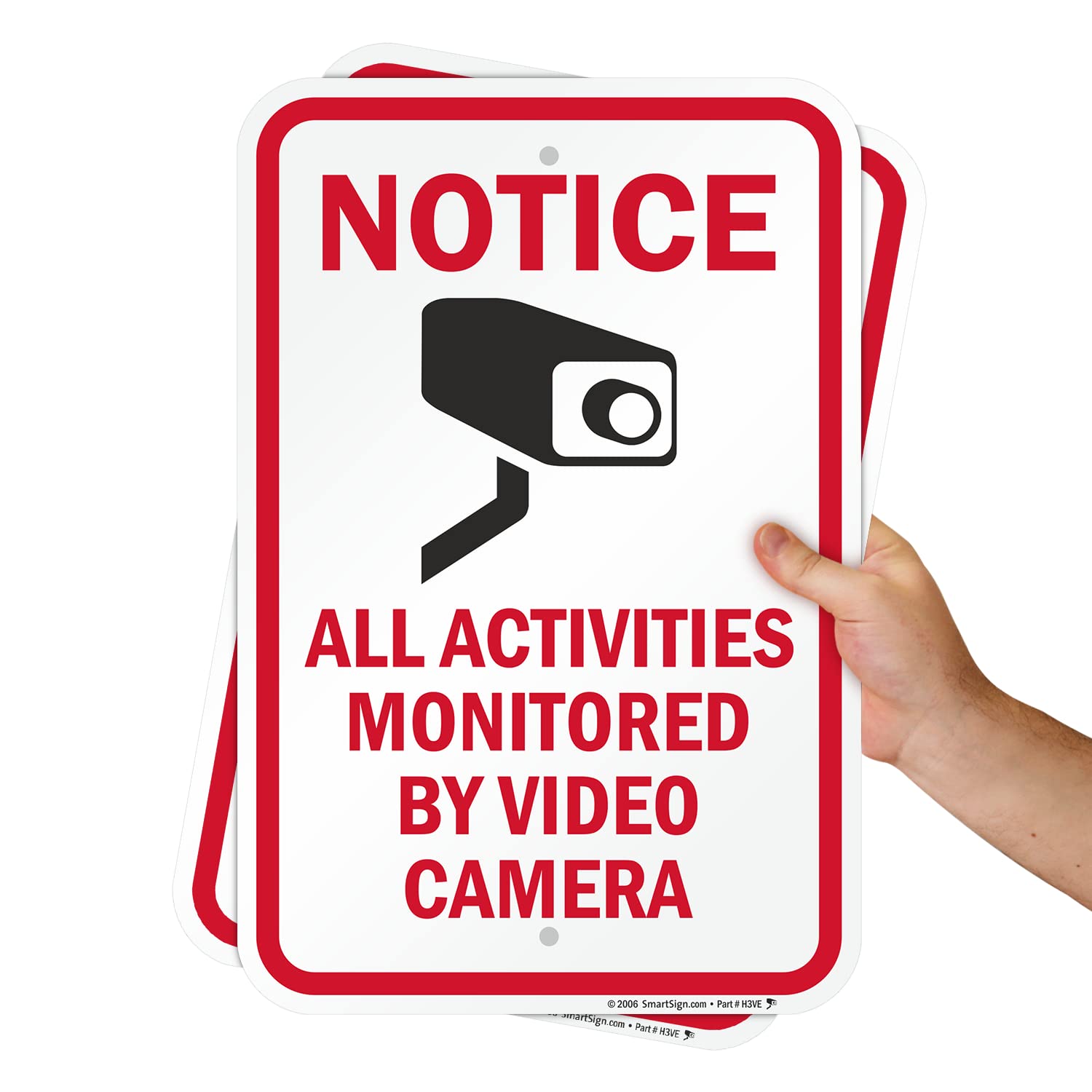 SmartSign Notice All Activities Monitored By Video Camera Sign - 2 Pack, 18 x 12 inch, 2mm Aluminum Composite, Red/Black on White, Made in USA