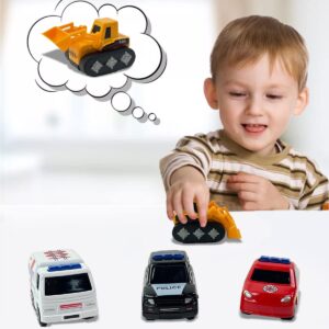 16-Piece Diecast Metal Toy Car Set - Fun Play Trucks with Police, Construction, Ambulance & Firetruck Vehicles in 4 Storage Tubes - Perfect for Party Favors & Kids