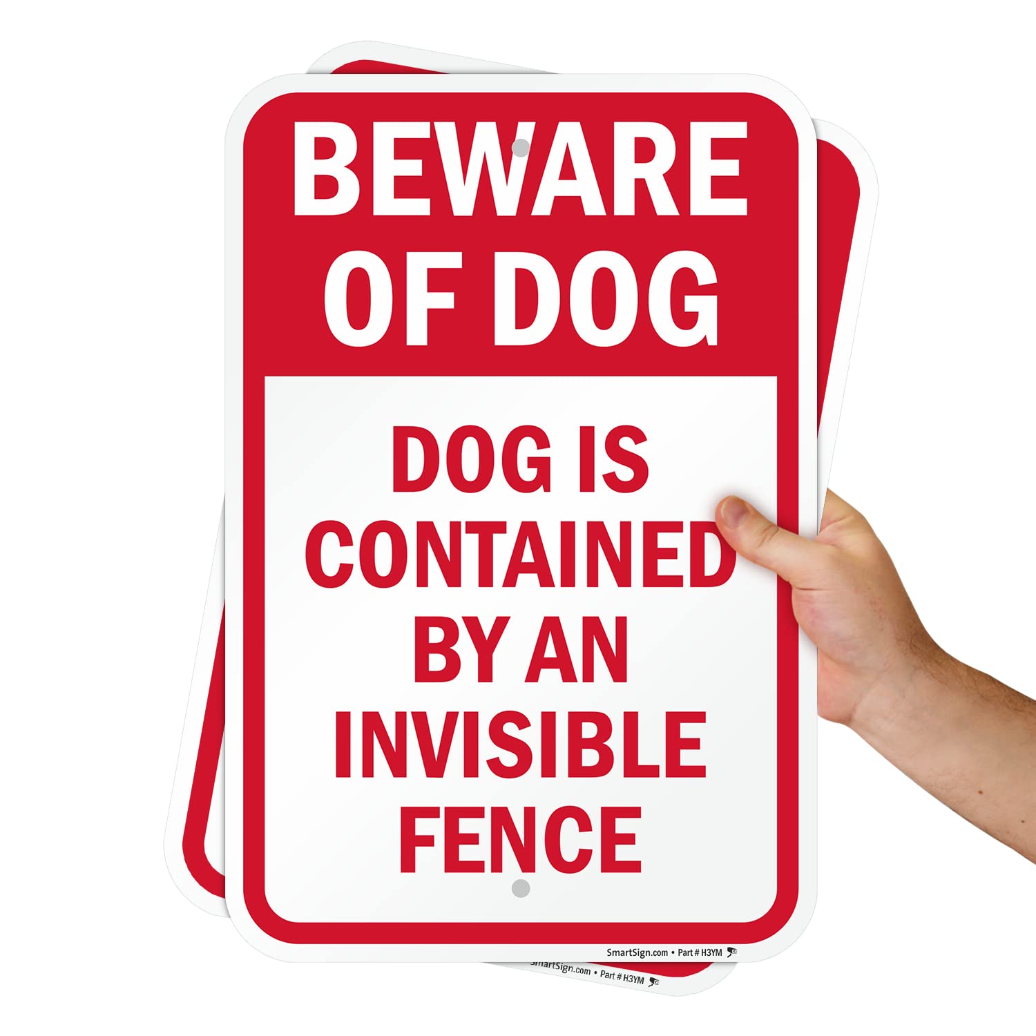 SmartSign Dog Contained By Invisible Fence Sign - 2 Pack, Beware Of Dog Sign, 18 x 12 inch, 2mm Aluminum Composite, Red and White, Made in USA