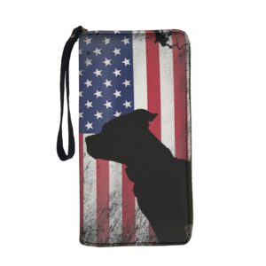 Women Wallet American Pit Bull Terrier USA Flag Printed Zip Around Wallet Clutch Purse Wristlet Wallet Leather Credit Card Holder Ladies Wallet Multicolor One Size