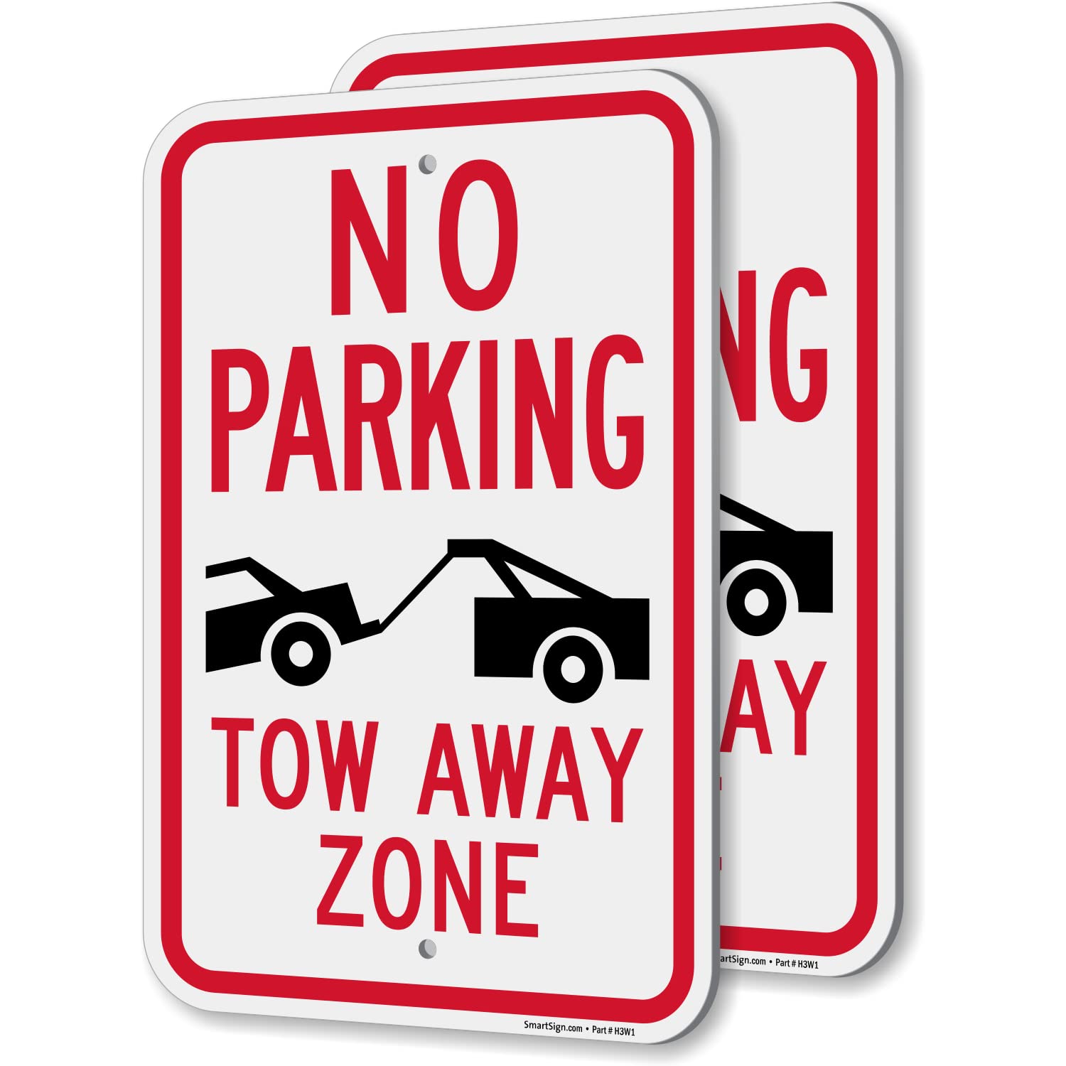 SmartSign No Parking Tow Away Zone Sign - 2 Pack,18 x 12 inch, 2mm Thick Aluminum Composite, Pre-Drilled Holes, Black/Red on White, Made in USA