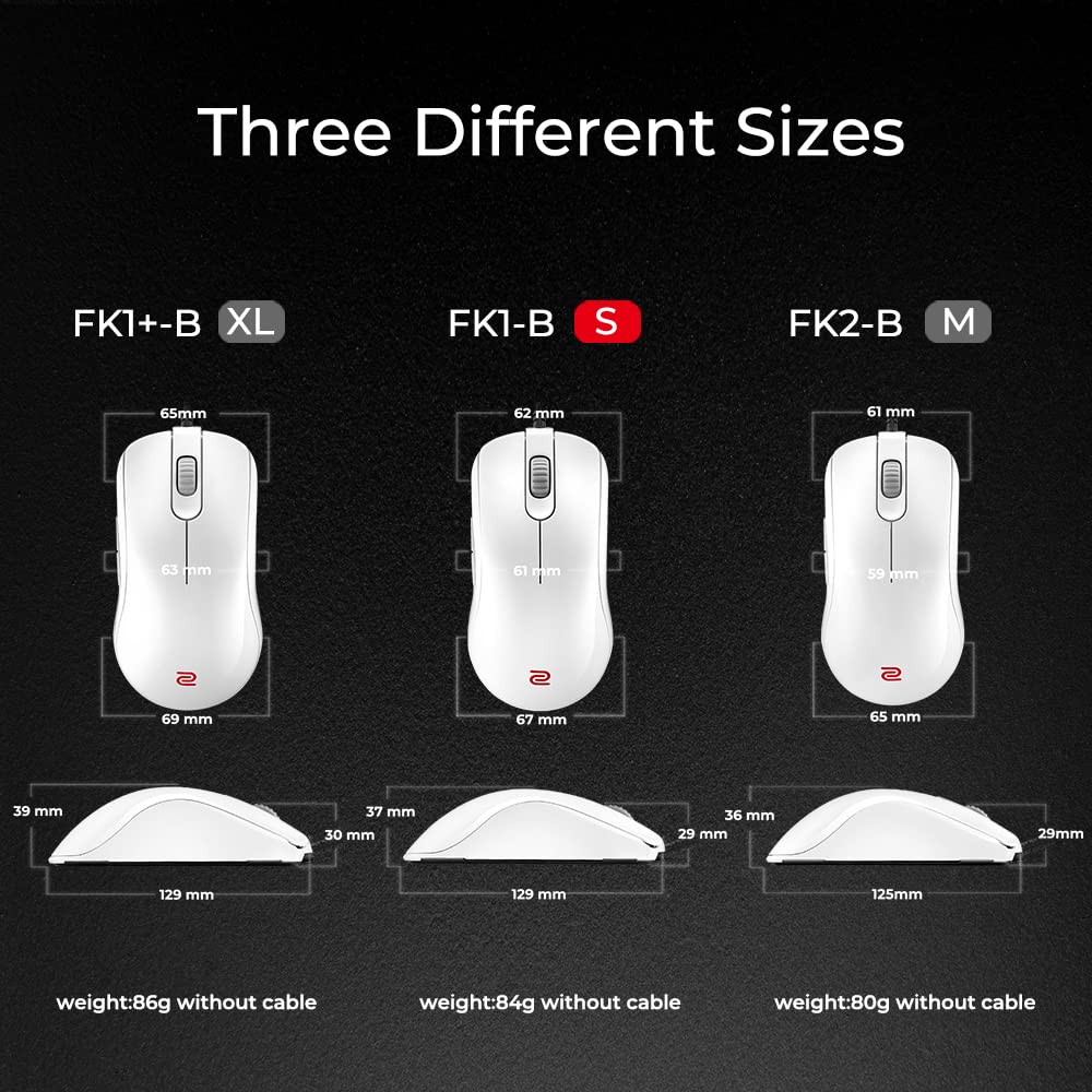 BenQ Zowie FK1-B Special Edition V2 White Symmetrical Gaming Mouse for Esports |Regular Weight | Paracord Cable & 16-Step Scroll | Driverless | Glossy Coating | Large Size