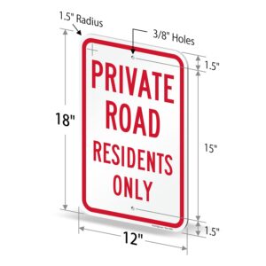 SmartSign 2-Pack Private Road Residents Only Sign - 18 x 12 inch, 2mm Aluminum Composite, Pre-Drilled Holes, Red and White, Made in USA