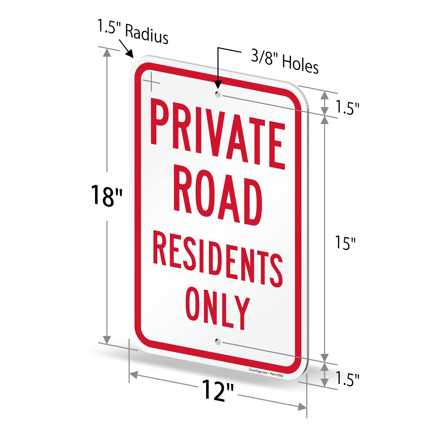 SmartSign 2-Pack Private Road Residents Only Sign - 18 x 12 inch, 2mm Aluminum Composite, Pre-Drilled Holes, Red and White, Made in USA