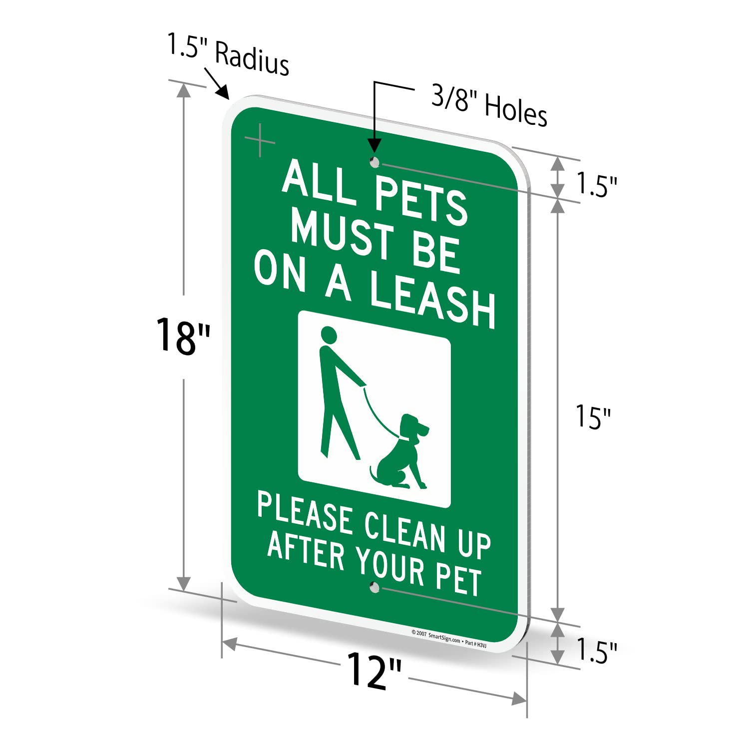 SmartSign All Pets Must Be On Leash Sign - 2 Pack, Please Clean Up After Your Pet Sign, 18 x 12 inch, 2mm Thick Aluminum Composite, Green and White, Made in USA