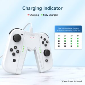 JINGDU Switch Joy-Con Charging Grip Compatible with Nintendo Switch & OLED Model, Play While Charging, Portable V-Shaped Switch Joy-Con Controller Charger with Indicators, White