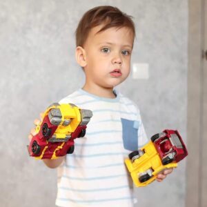 Car Toy for 3 4 5 6 7 Year Boy, Kids Construction Truck Vehicles Robot, Transform into Big Rescue Bot, Magnetic STEM Building Action Figure for Toddlers, Holiday Birthday Gift for Girl (Yellow)