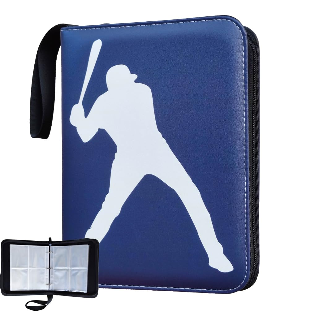 Baseball Card Binder Trading Card Albums: Fits 400 Cards with 50 Removable Sleeves Sports Games Card Protector Holder Blue