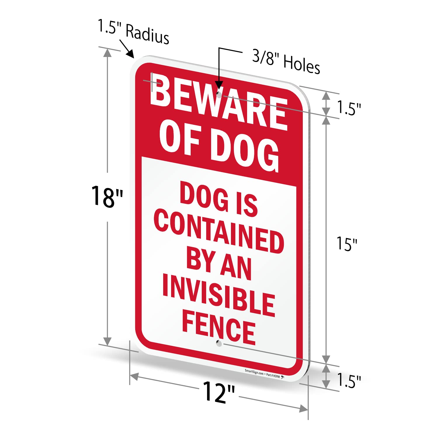 SmartSign Dog Contained By Invisible Fence Sign - 2 Pack, Beware Of Dog Sign, 18 x 12 inch, 2mm Aluminum Composite, Red and White, Made in USA