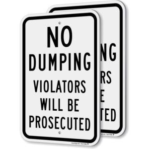 SmartSign No Dumping Violators Will Be Prosecuted Sign - 2 Pack, 18 x 12 inch, 2mm Aluminum Composite, Pre-Drilled Holes, Black and White, Made in USA