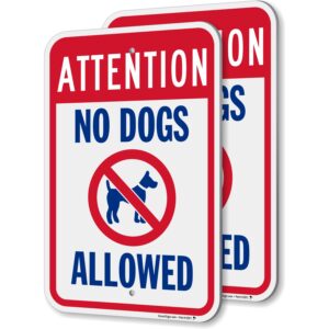 SmartSign Attention No Dogs Allowed Sign - 2 Pack, 18 x 12 inch, 2mm Aluminum Composite, Pre-Drilled Holes, Blue/Red on White, Made in USA