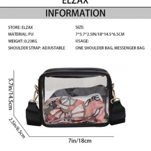 OANEXX Clear PVC Crossbody Bag Stadium Approved Transparent Shoulder Phone Purse with Wide Strap for Sports Concerts (black)