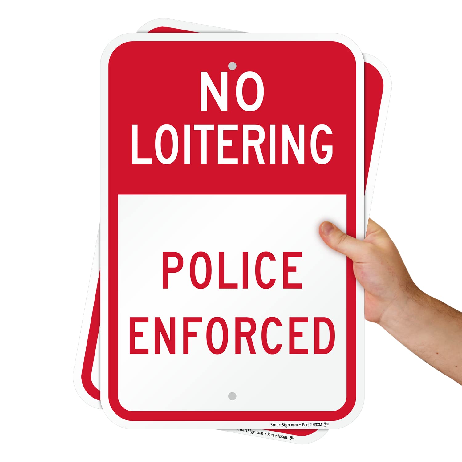 SmartSign No Loitering Police Enforced Sign - 2 Pack, 18 x 12 inch, 2mm Thick Aluminum Composite, Pre-Drilled Holes, Red and White, Made in USA