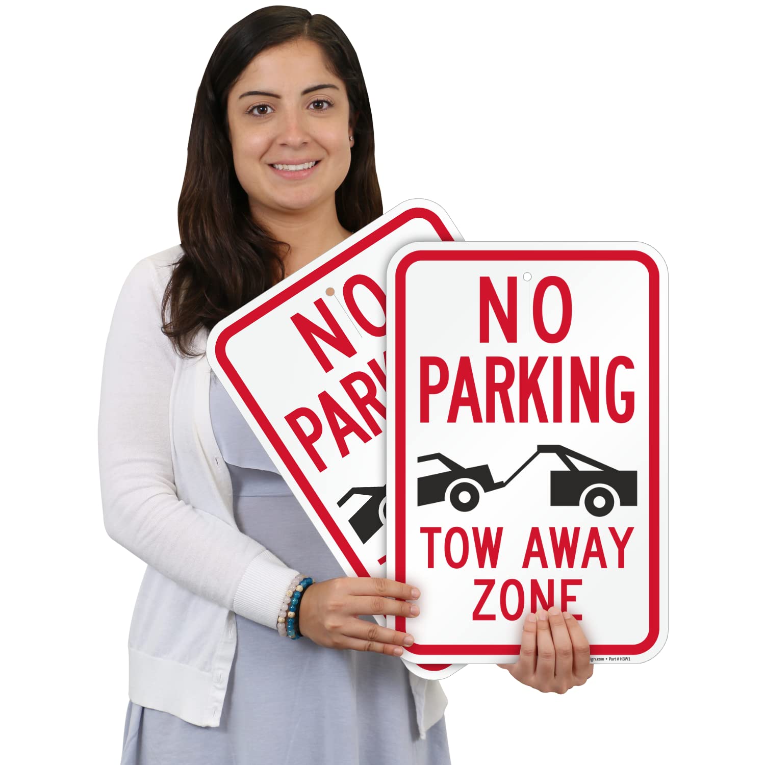 SmartSign No Parking Tow Away Zone Sign - 2 Pack,18 x 12 inch, 2mm Thick Aluminum Composite, Pre-Drilled Holes, Black/Red on White, Made in USA