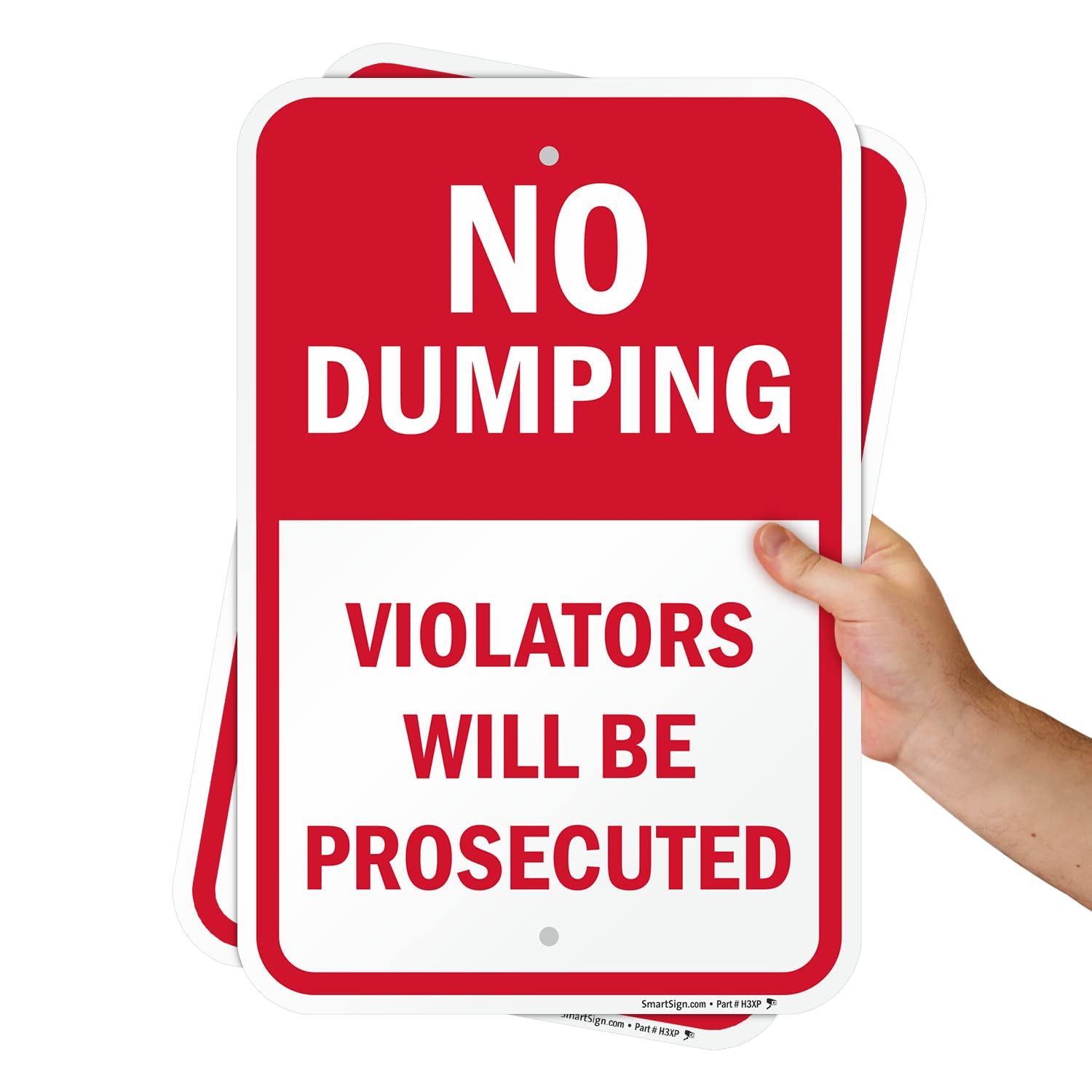 SmartSign No Dumping Violators Will Be Prosecuted Sign - 2 Pack, 18 x 12 inch, 2mm Thick Aluminum Composite, Red/Black on White, Made in USA