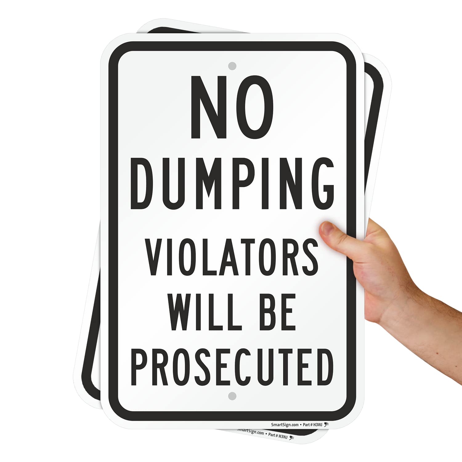 SmartSign No Dumping Violators Will Be Prosecuted Sign - 2 Pack, 18 x 12 inch, 2mm Aluminum Composite, Pre-Drilled Holes, Black and White, Made in USA