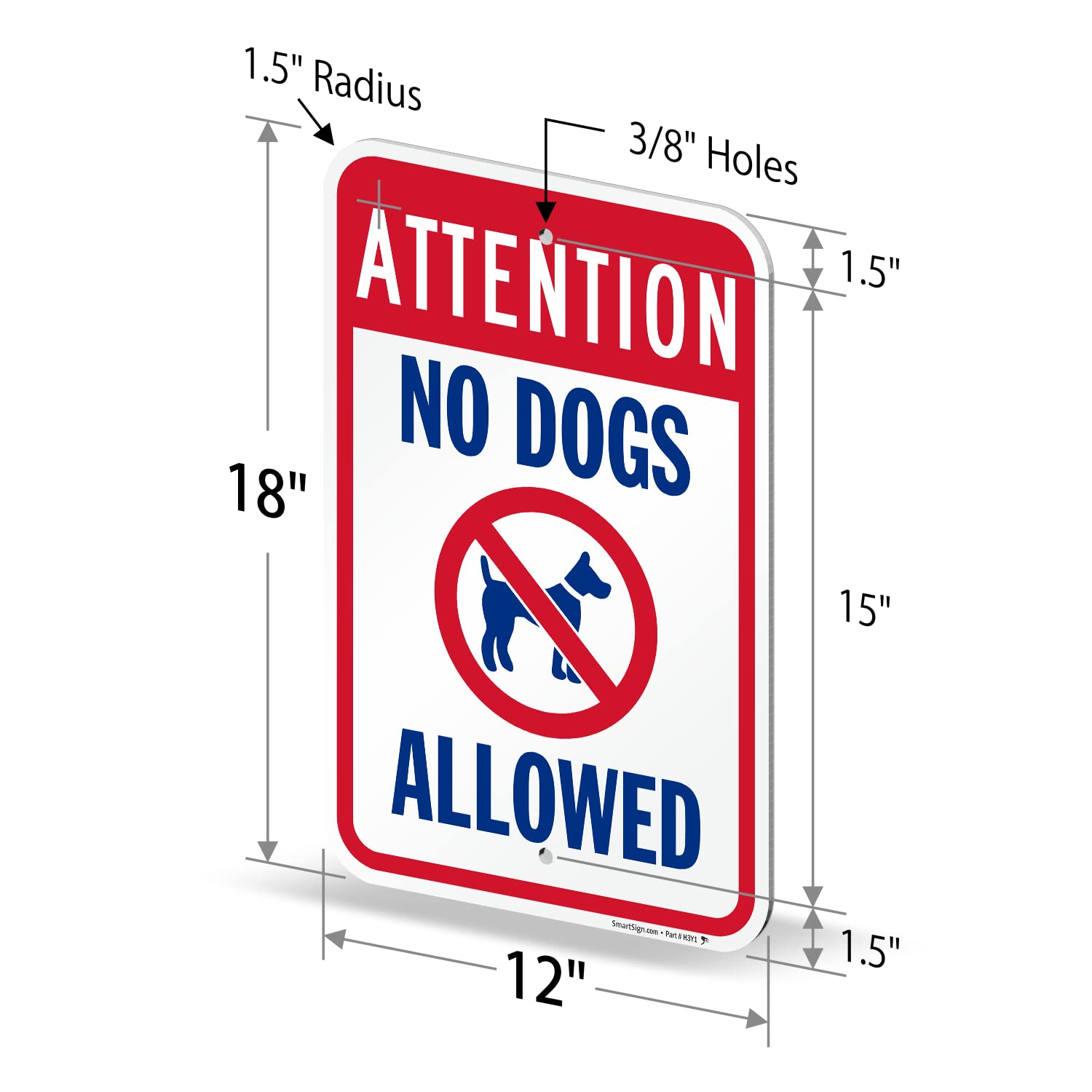 SmartSign Attention No Dogs Allowed Sign - 2 Pack, 18 x 12 inch, 2mm Aluminum Composite, Pre-Drilled Holes, Blue/Red on White, Made in USA