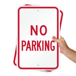 SmartSign No Parking Sign - Pack of 2, 18 x 12 inch, 2mm Aluminum Composite, Pre-Drilled Holes, Made in USA, Red and White