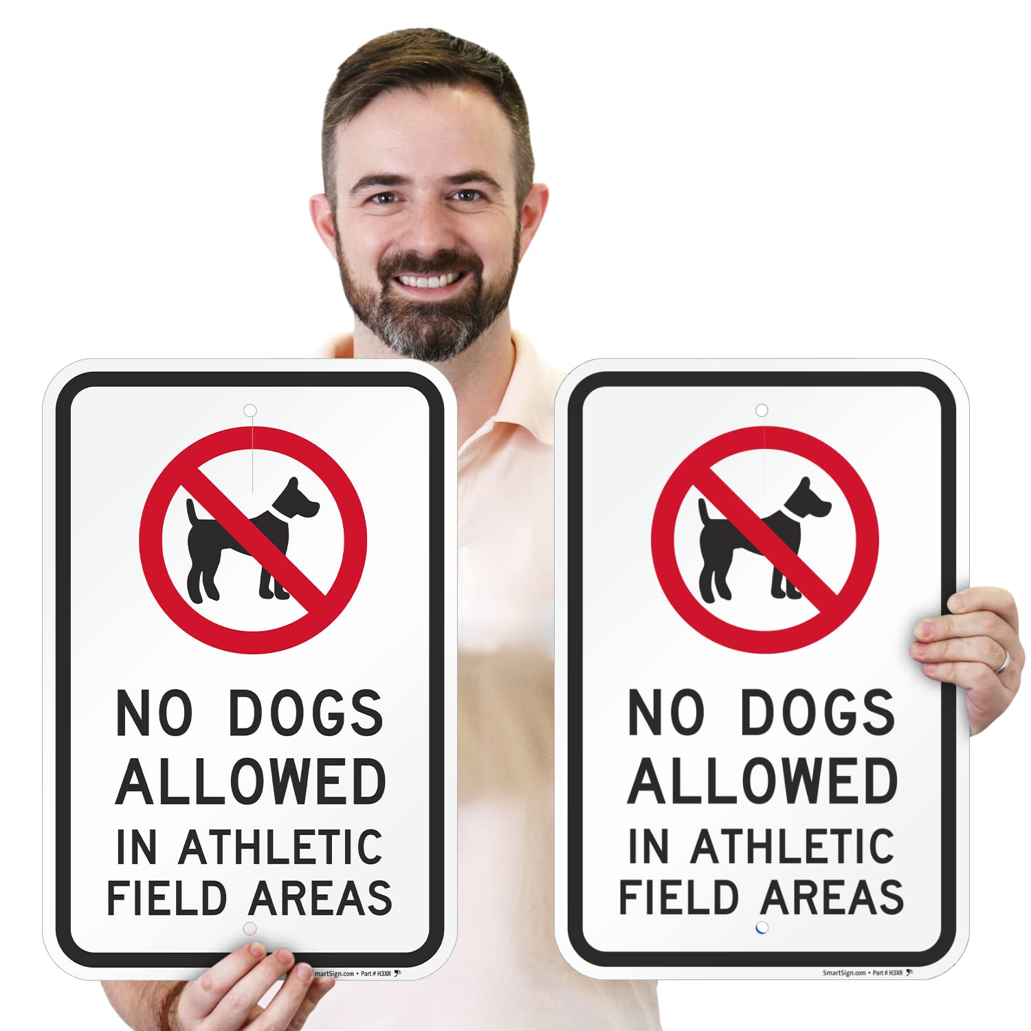 SmartSign No Dogs Allowed in Athletic Field Areas Sign - 2 Pack, 18 x 12 inch, 2mm Thick Aluminum Composite, Red/Black on White, Made in USA