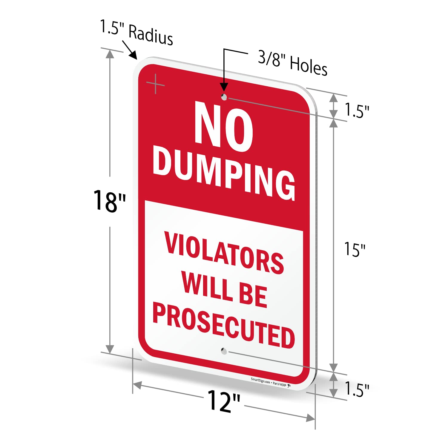 SmartSign No Dumping Violators Will Be Prosecuted Sign - 2 Pack, 18 x 12 inch, 2mm Thick Aluminum Composite, Red/Black on White, Made in USA