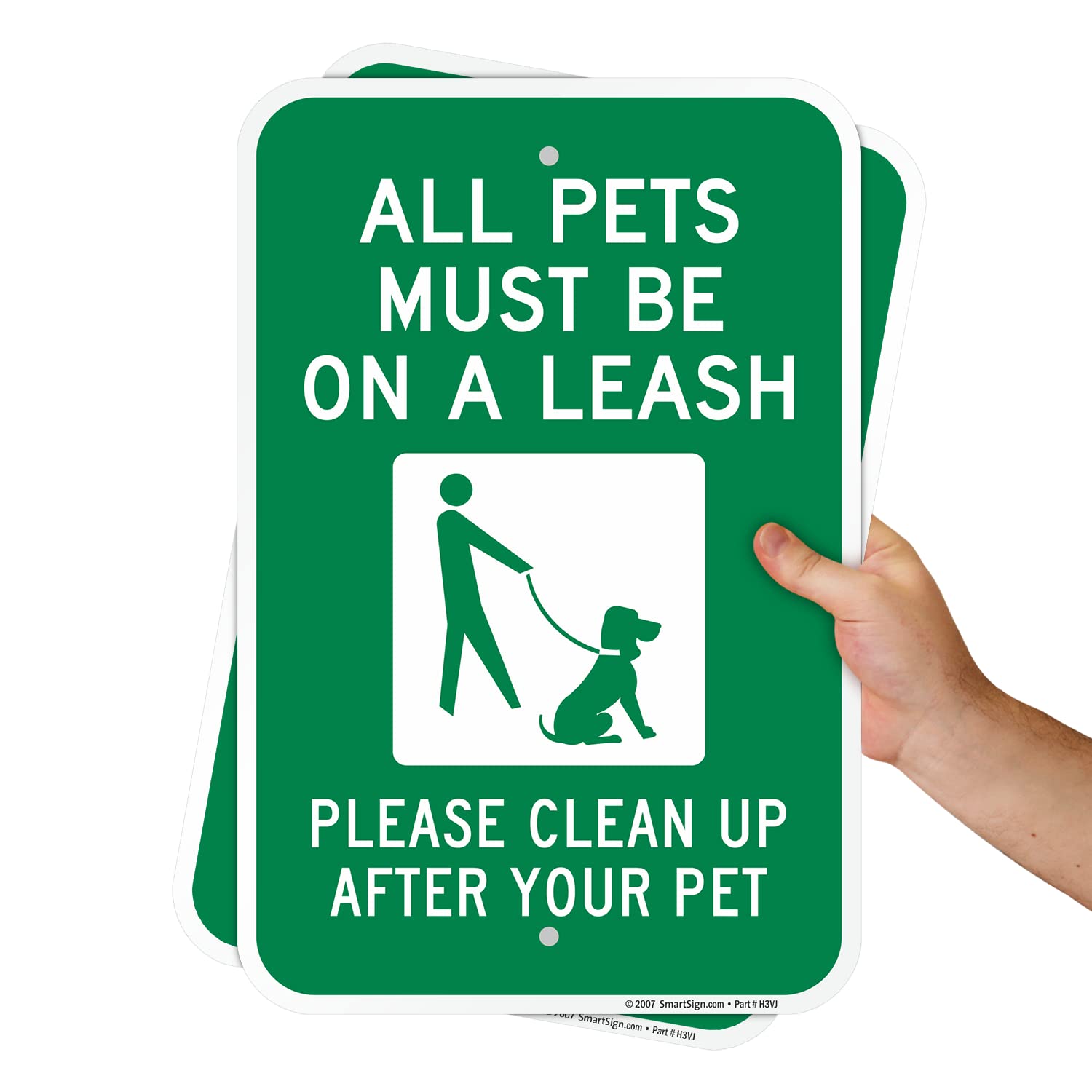 SmartSign All Pets Must Be On Leash Sign - 2 Pack, Please Clean Up After Your Pet Sign, 18 x 12 inch, 2mm Thick Aluminum Composite, Green and White, Made in USA