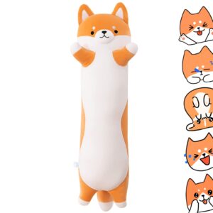 Rexinc 27.64'' Shiba Inu Plush Dog Stuffed Animals Long Dog Plush Pillow Toy Cute Cartoon Soft Sleeping Body Pillow for Kids Adults