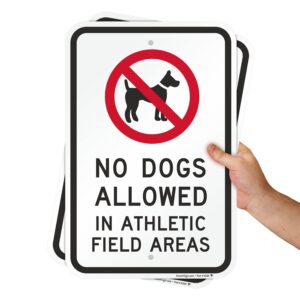 SmartSign No Dogs Allowed in Athletic Field Areas Sign - 2 Pack, 18 x 12 inch, 2mm Thick Aluminum Composite, Red/Black on White, Made in USA